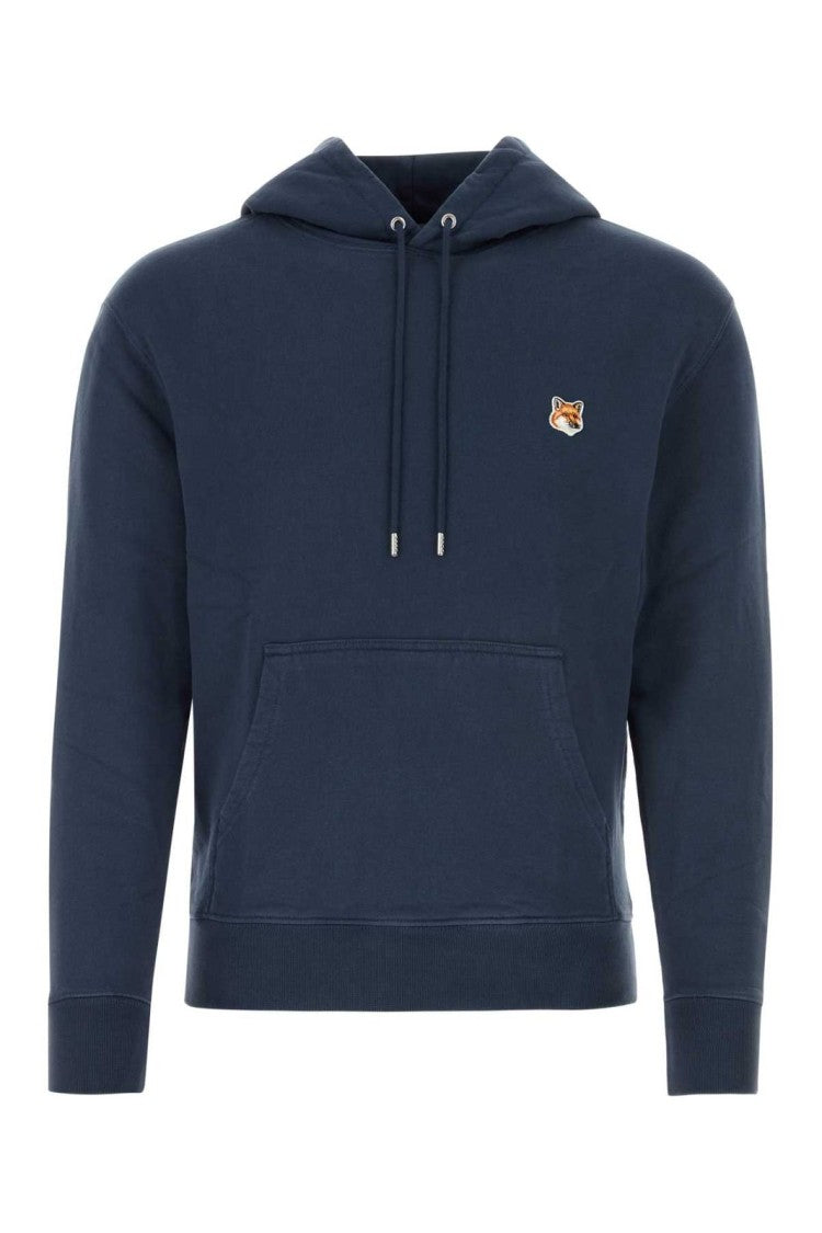 Deep Blue Cotton Hoodie With Embroidered Fox Logo