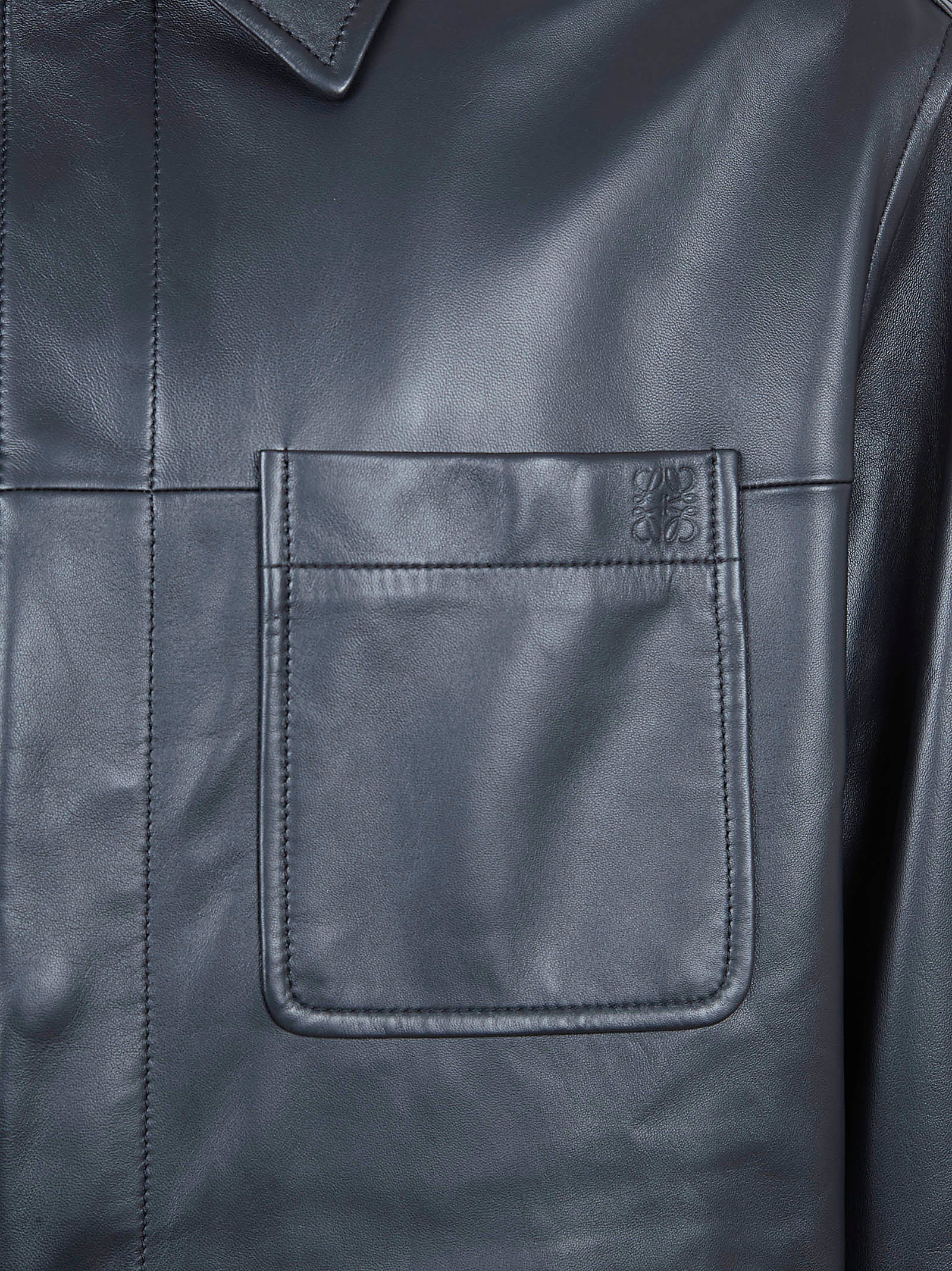 Lamb Leather Overshirt With Concealed Closure