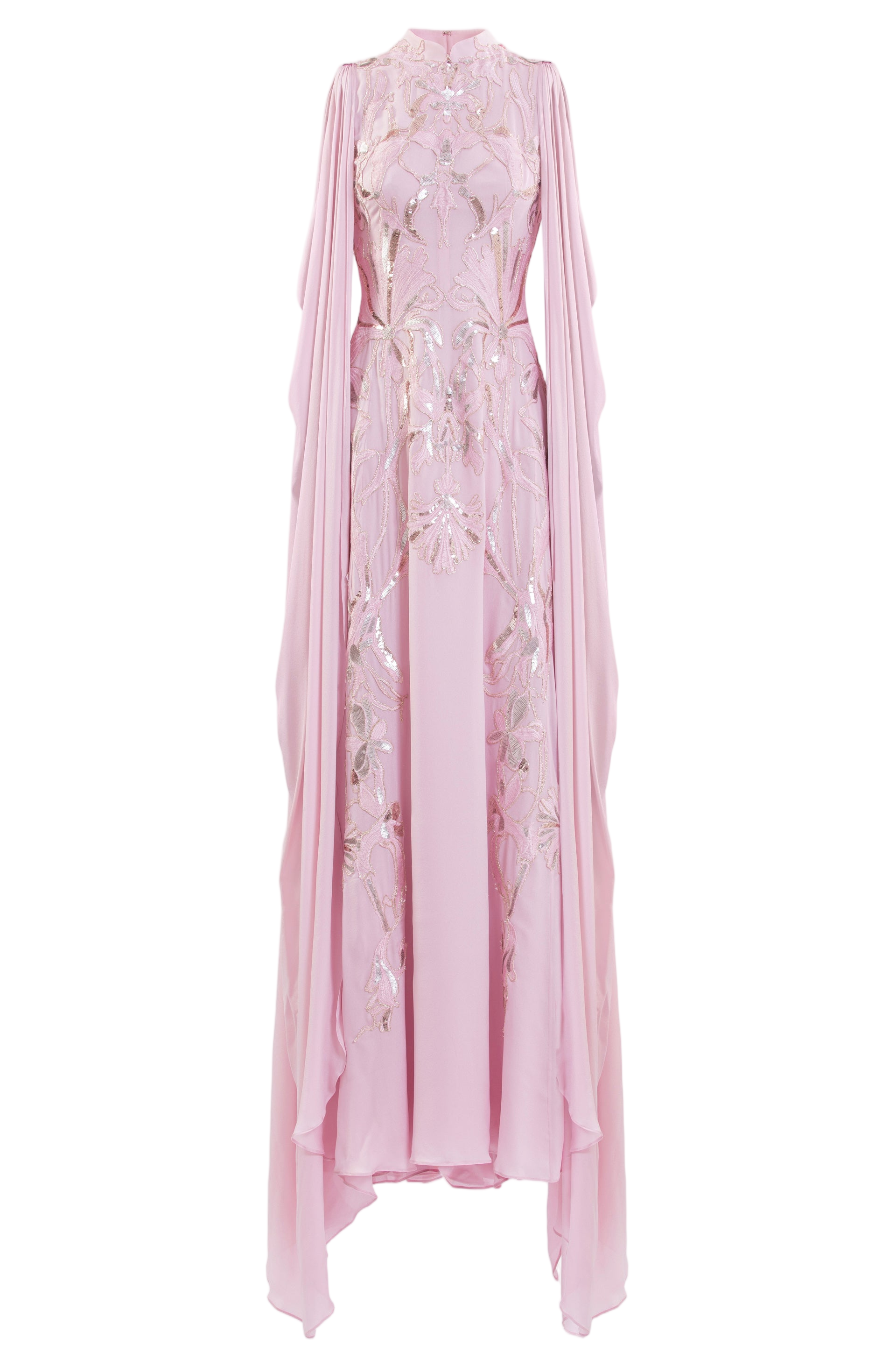 Crepe Georgette Dress With Draped Sleeves