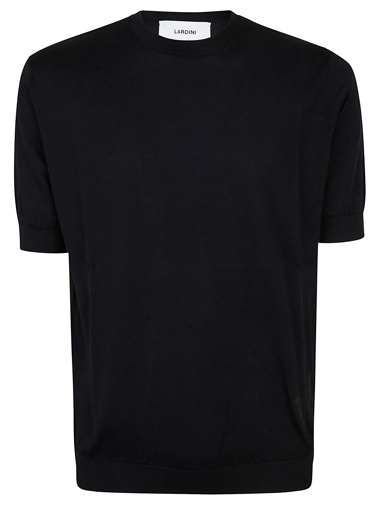 Short-Sleeve Crew Neck Black Cotton Sweater