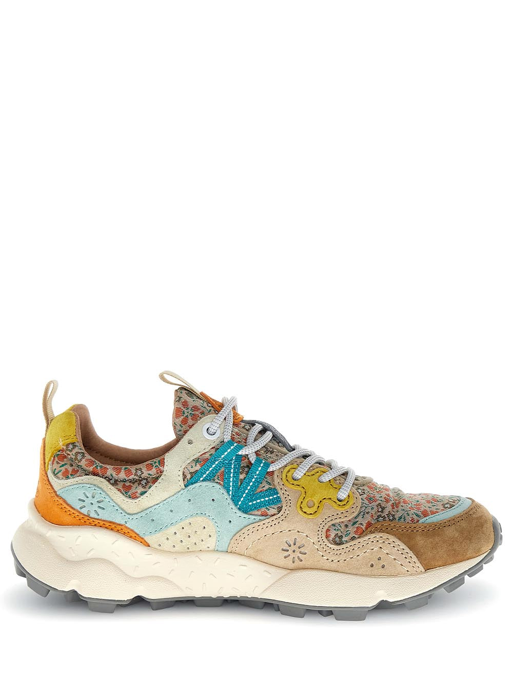 Multi-Textured Sneakers with Floral Panels and Chunky Sole