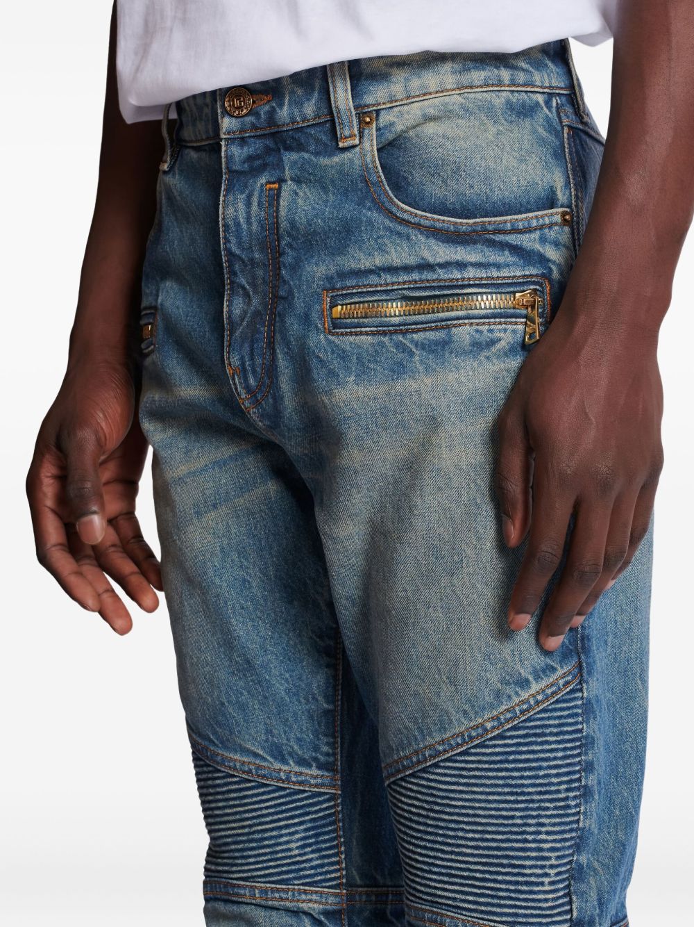 Denim Jeans with Ribbed Details