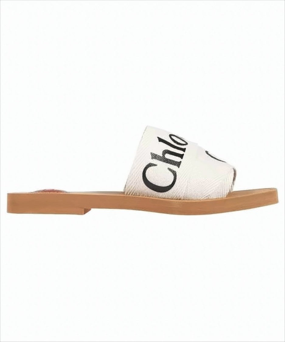 Flat Slide Sandals with Bold Text