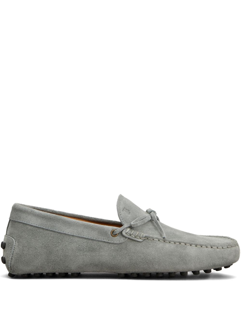 Grey Suede Slip-On Loafers with Bow Detail