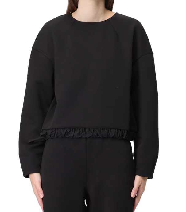 Crewneck Knit Sweater with Ruffled Trim