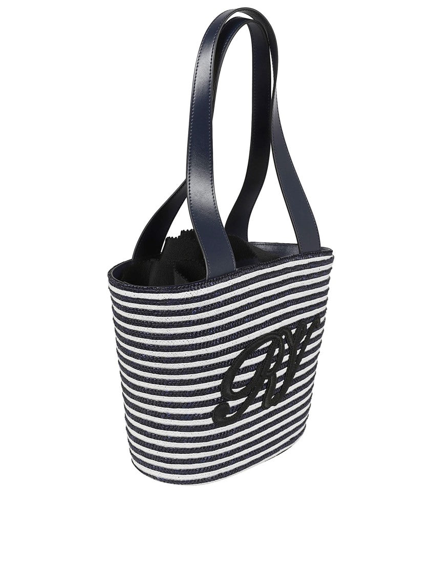 Structured Blue Handbag With Striped Design