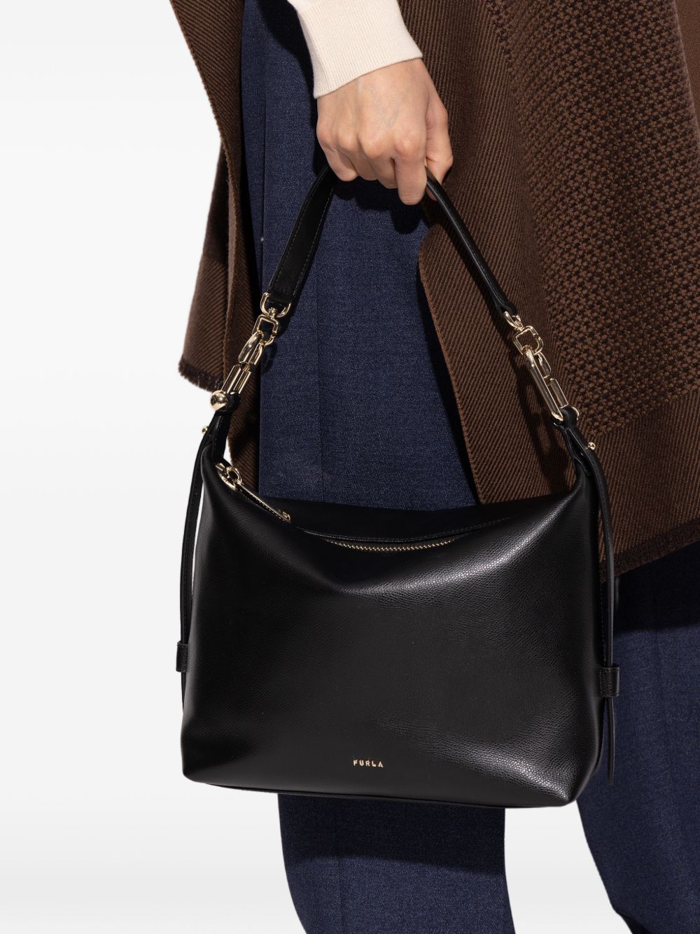 Rectangular Leather Handbag With Gold Hardware Accents