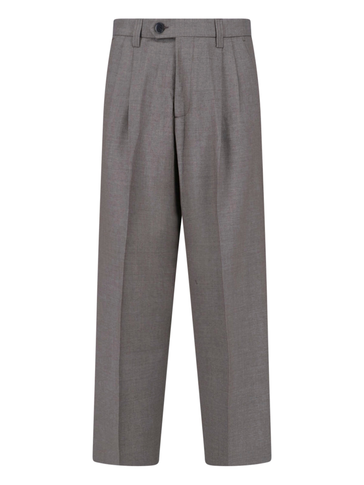 Taupe Mid-Rise Tailored Wool Trousers
