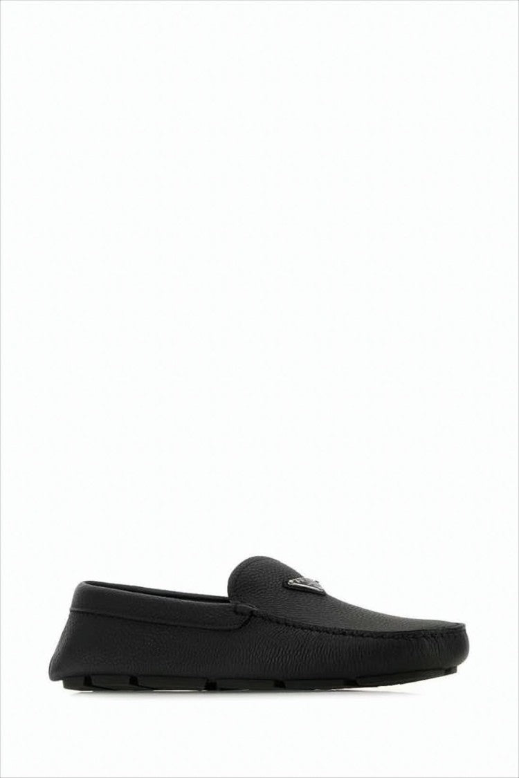 Black Leather Loafers with Rounded Toe