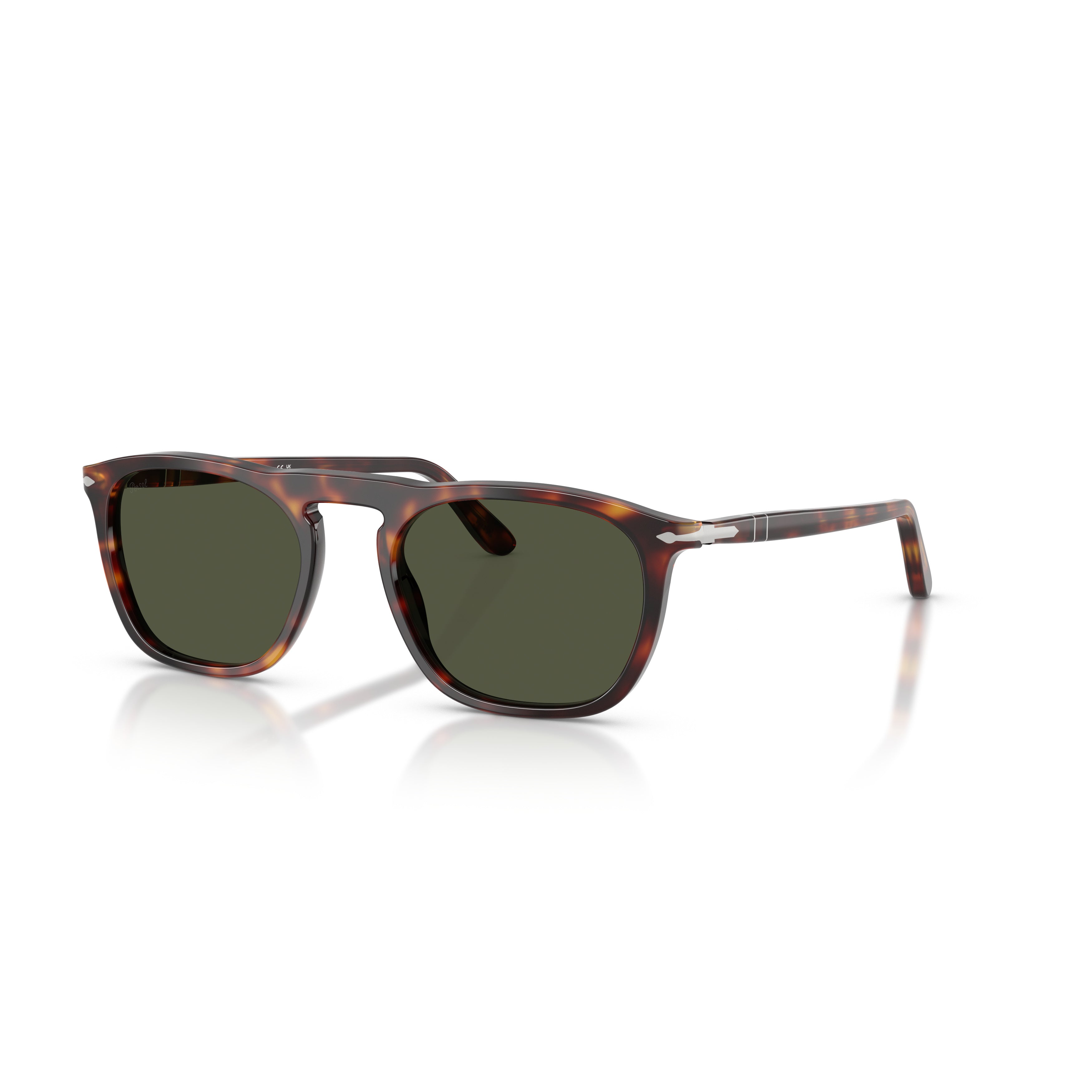 0po3391s Square Frame Tortoiseshell Acetate Sunglasses with Green Lenses