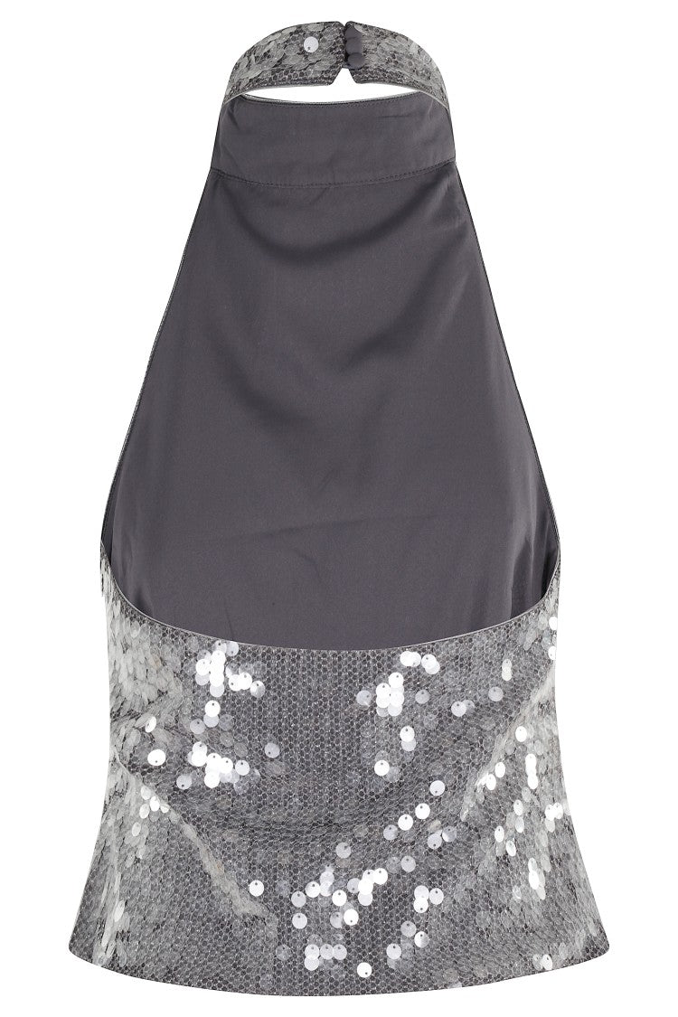 Net Sequin Halterneck Top