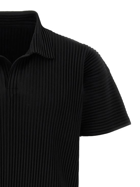 Pleated Short-Sleeve Shirt With Boxy Fit And Classic Collar