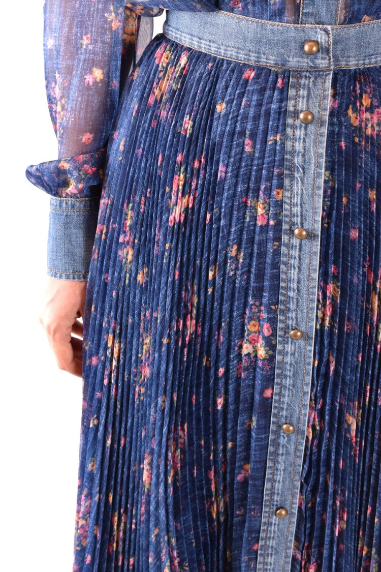 Pleated Midi Skirt With Multicolor Floral Print
