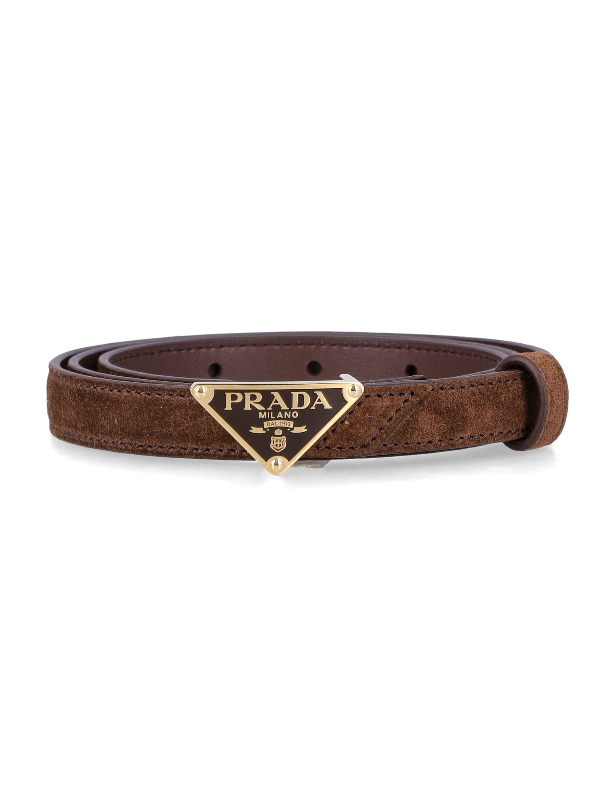 Suede Belt With Triangle Logo Buckle
