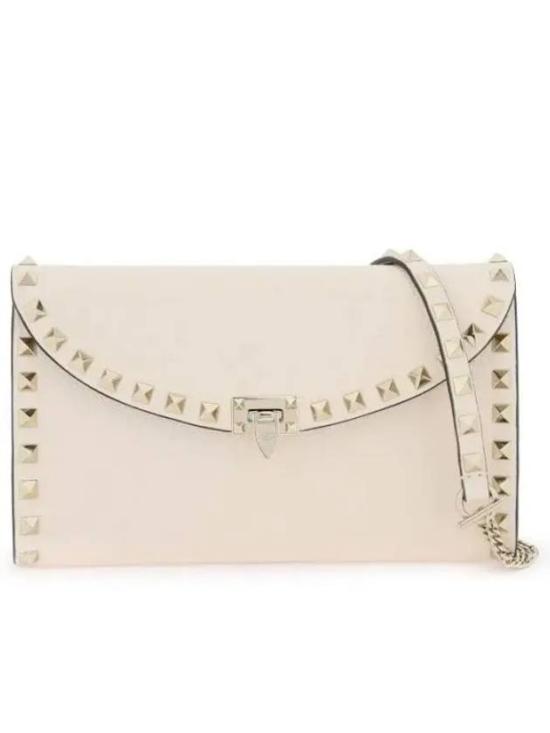 Rectangular Calf Leather Crossbody Bag with Pyramid Studs