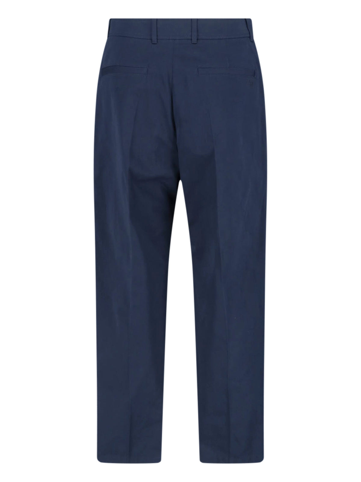 Navy Mid-Rise Tailored Cotton Trousers