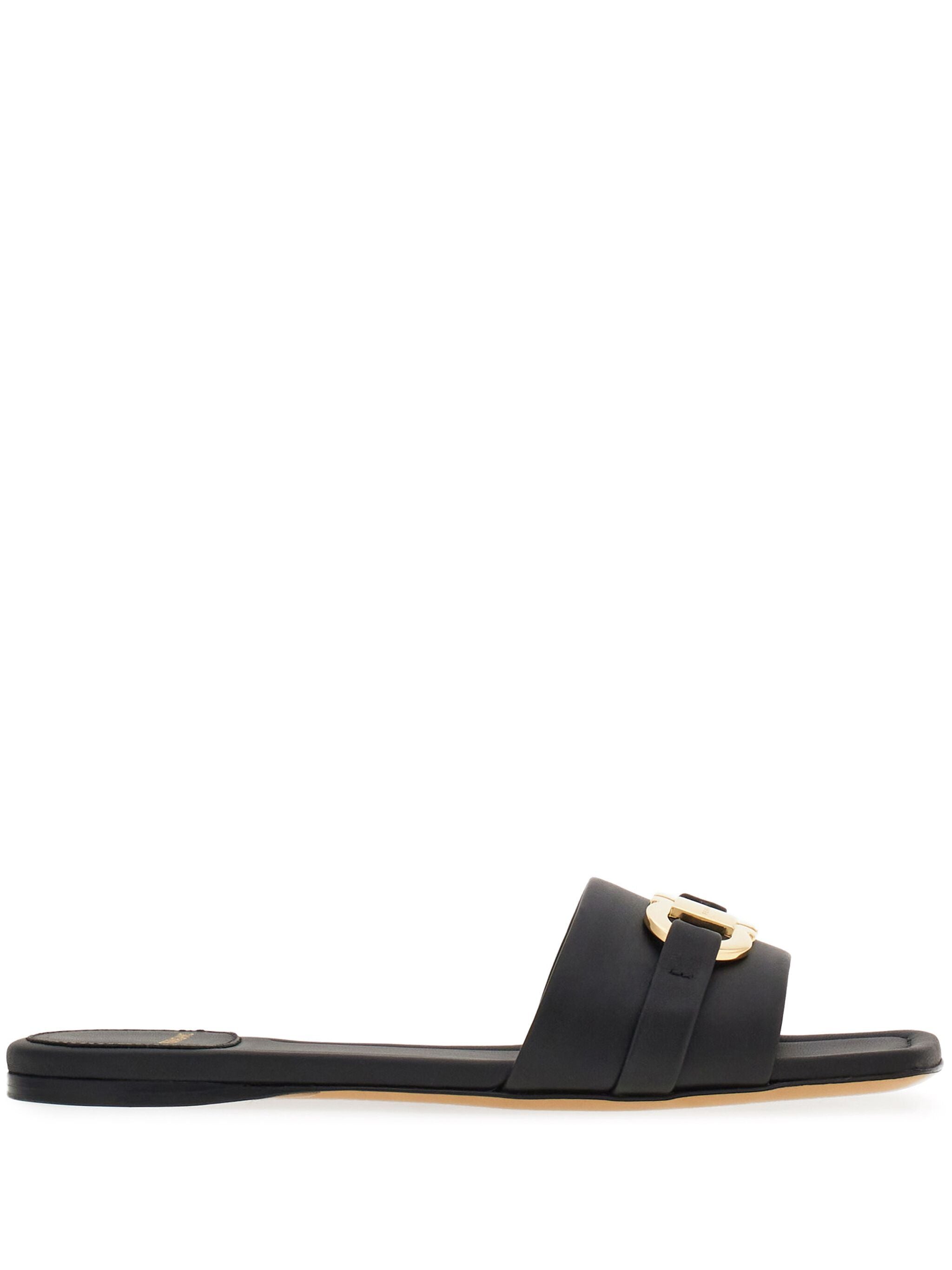 Black Leah Gancini Ornament Leather Sandals