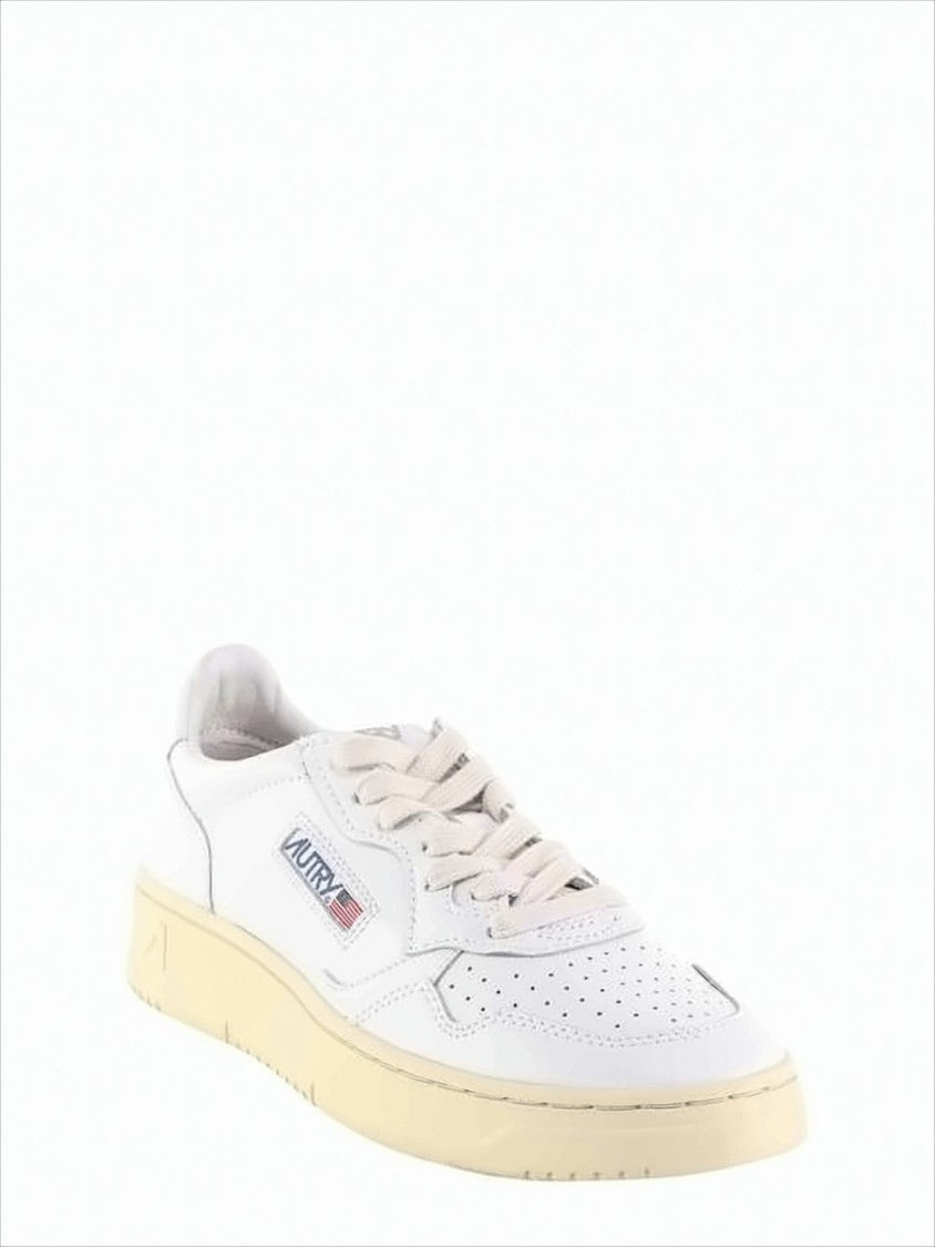 Smooth Leather Low-Top Sneakers with Perforated Detailing