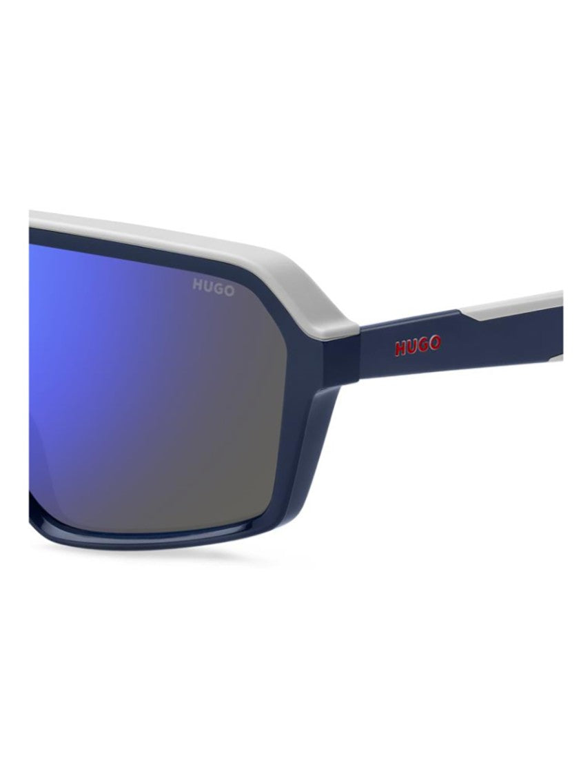 Bold Angular Sunglasses With Mirrored Blue Lenses