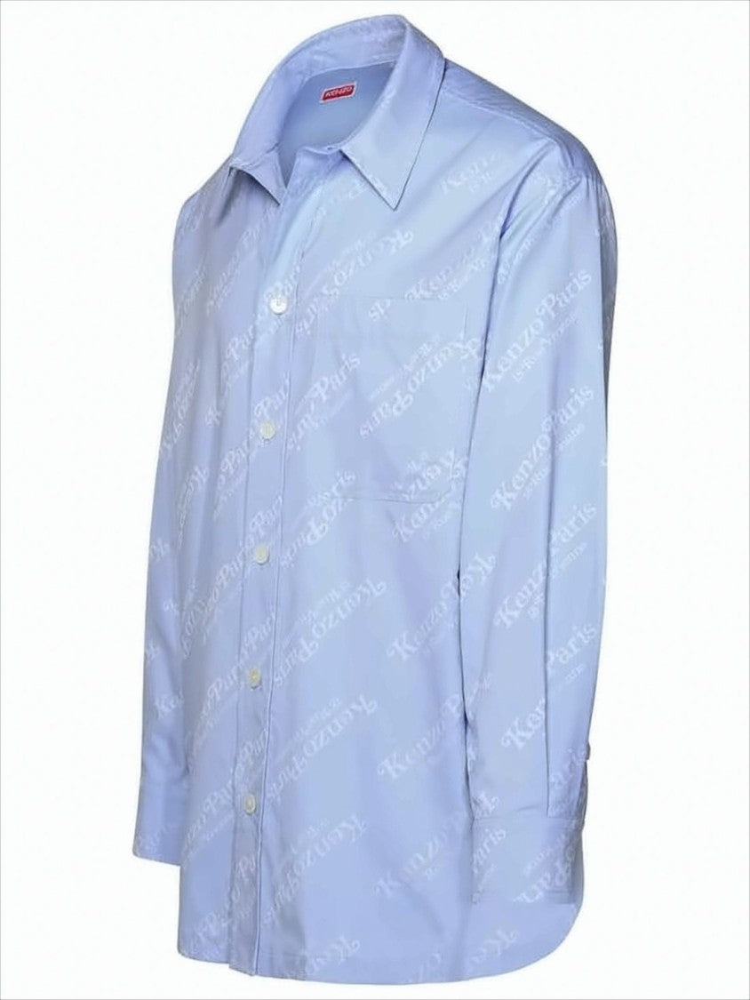 Long-Sleeve Cotton Shirt With Tonal Logo Print And Classic Collar