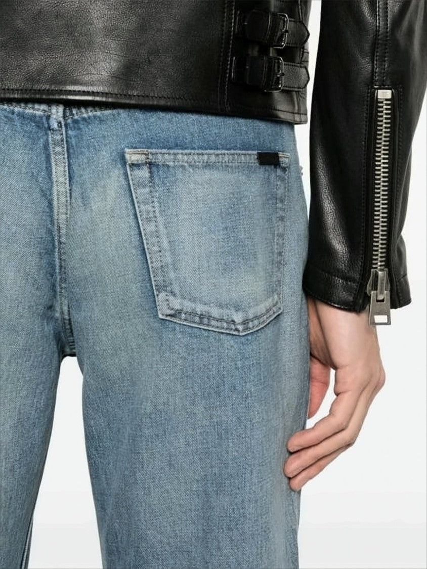 Classic Straight-Leg Denim Pants with Light Blue Wash
