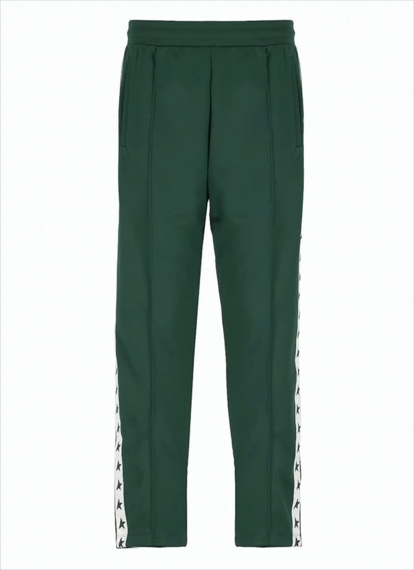 Tapered Green Joggers with Dark Green Star Motifs