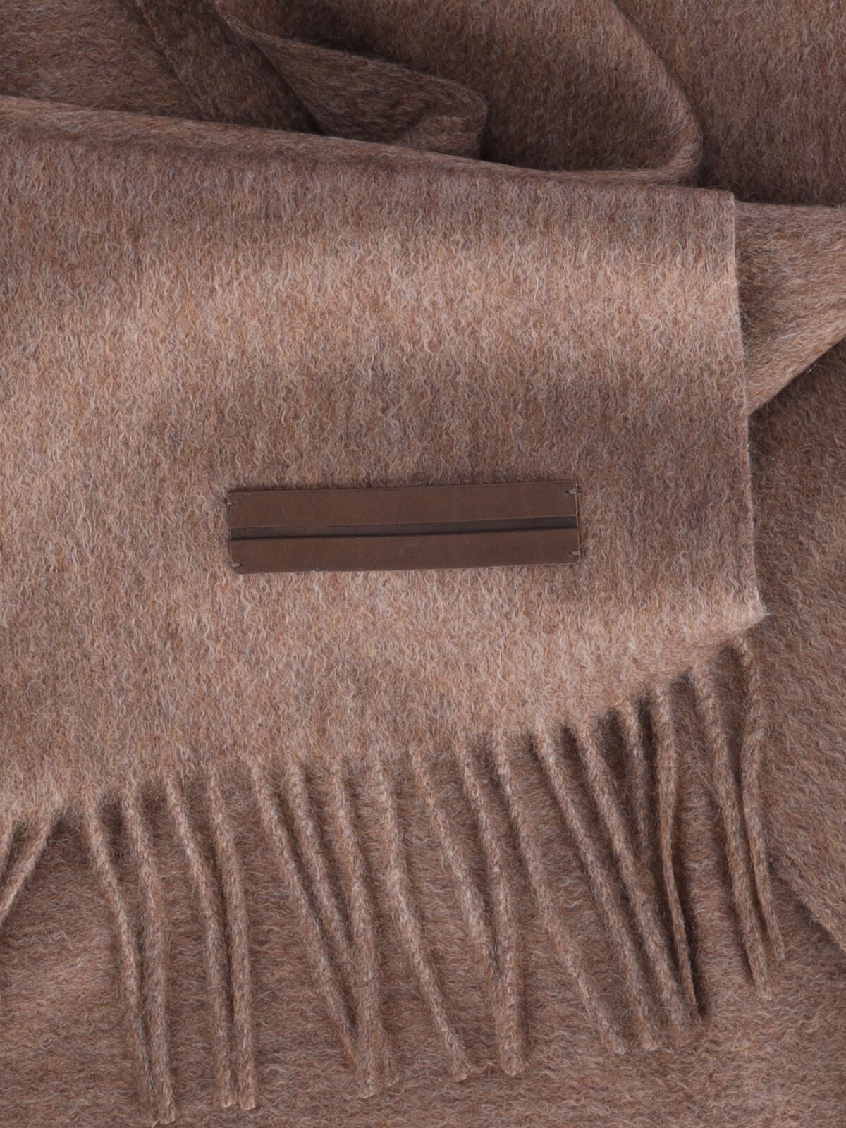 Light Brown Cashmere Scarf With Leather Patch