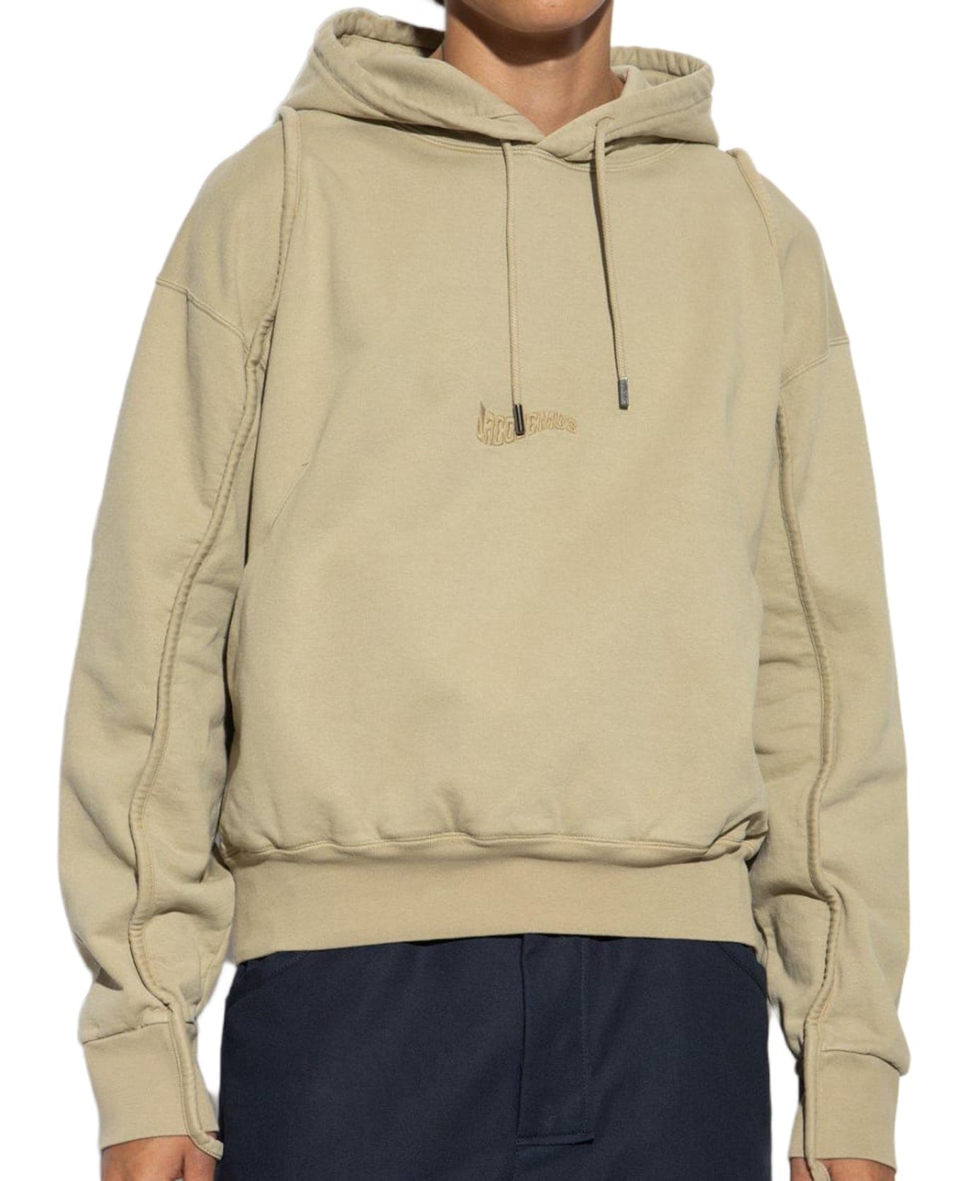 Cropped Hoodie with Drawstring Hood and Ribbed Cuffs