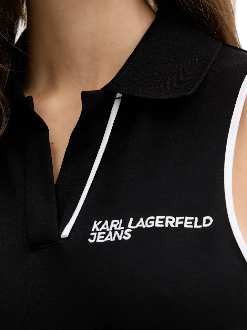 Sleeveless Polo-Collar Mini Dress with Embroidered Logo