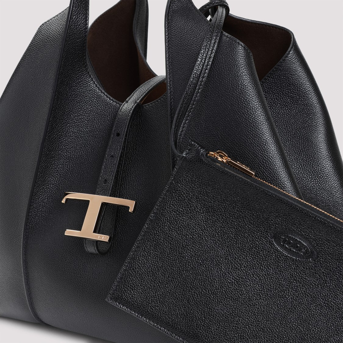 Black Grained Leather Shopper Bag