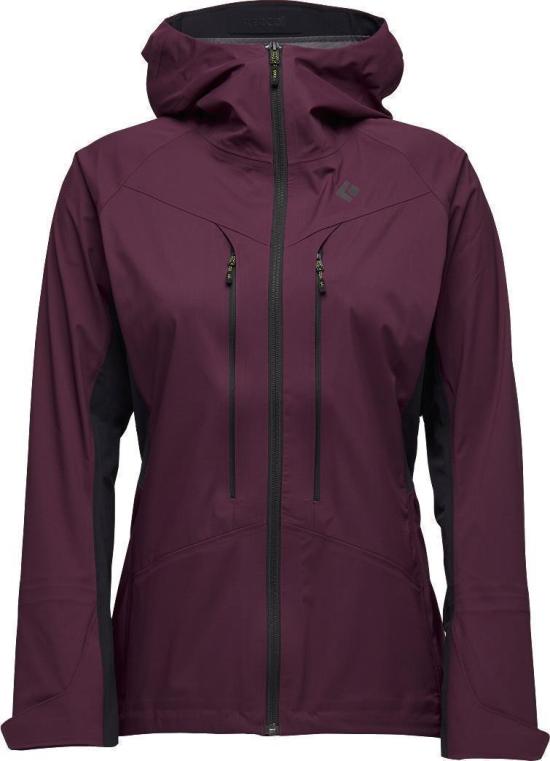 Deep Plum Hooded Jacket With Black Side Panels And Fitted Silhouette