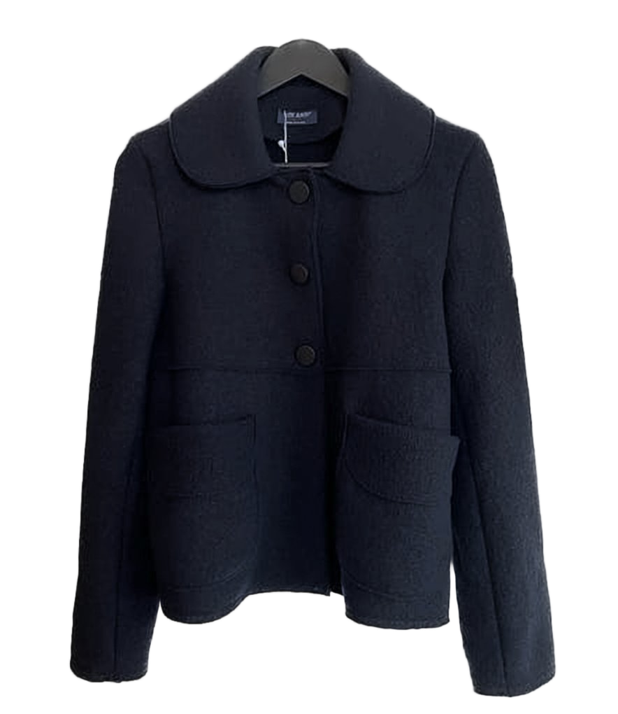Black Wool Jacket with Rounded Collar
