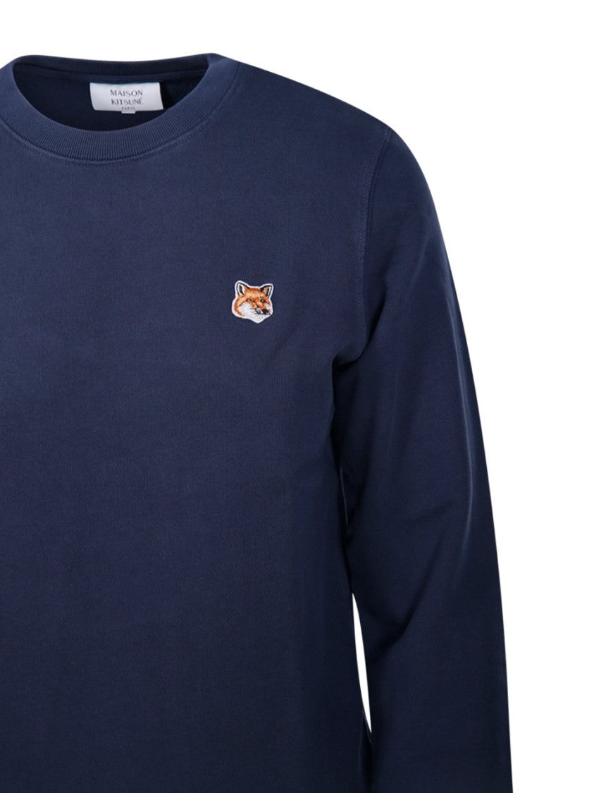 Long-Sleeved Crew Neck Cotton Shirt With Embroidered Fox Emblem