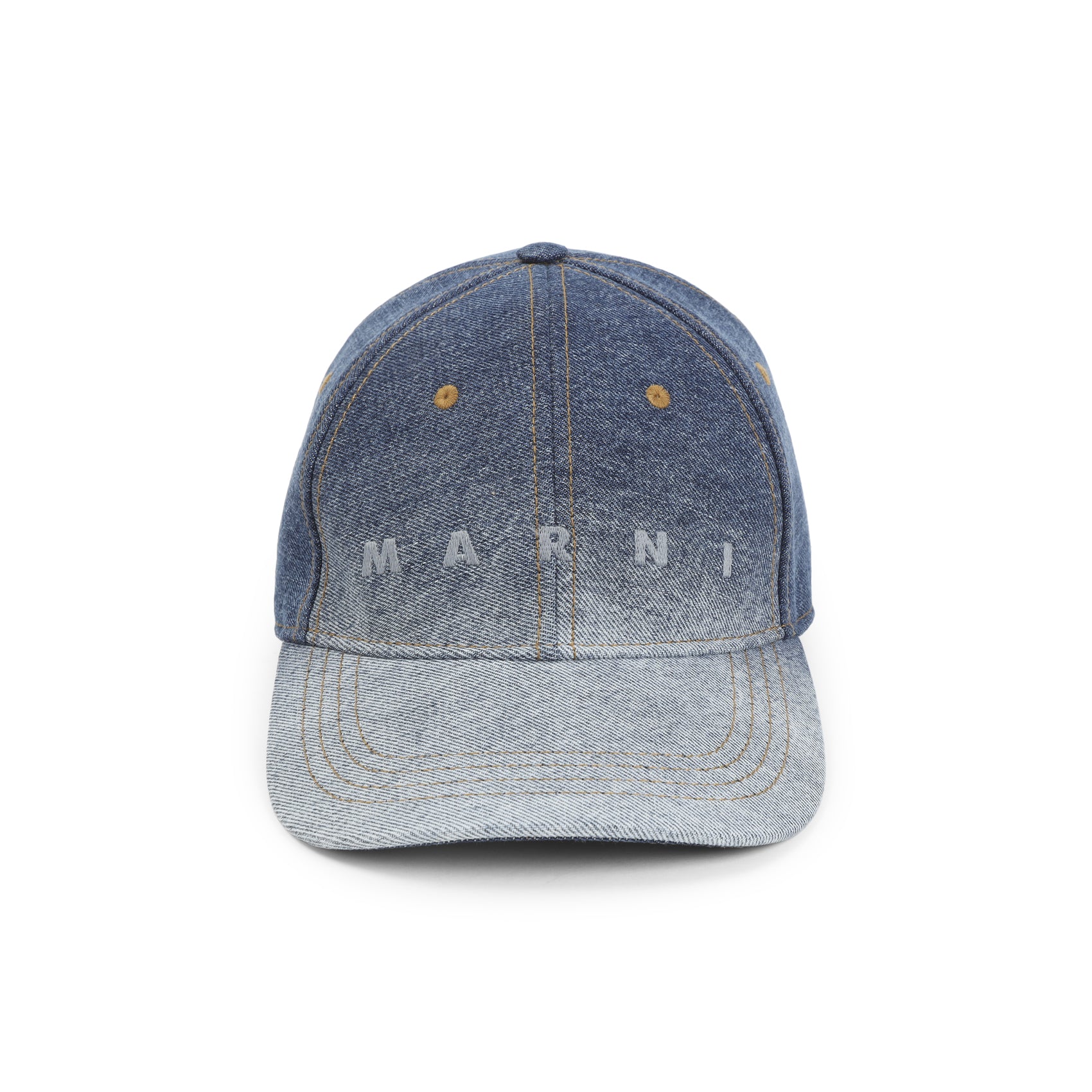 Gradient Blue Denim Baseball Cap with Embroidered Detailing