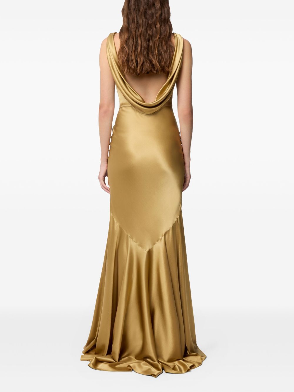 Bateau Neckline Floor-Length Golden Evening Dress
