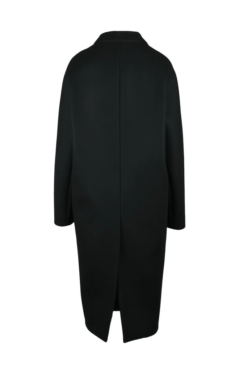 Wool Coat Button Detail - Black