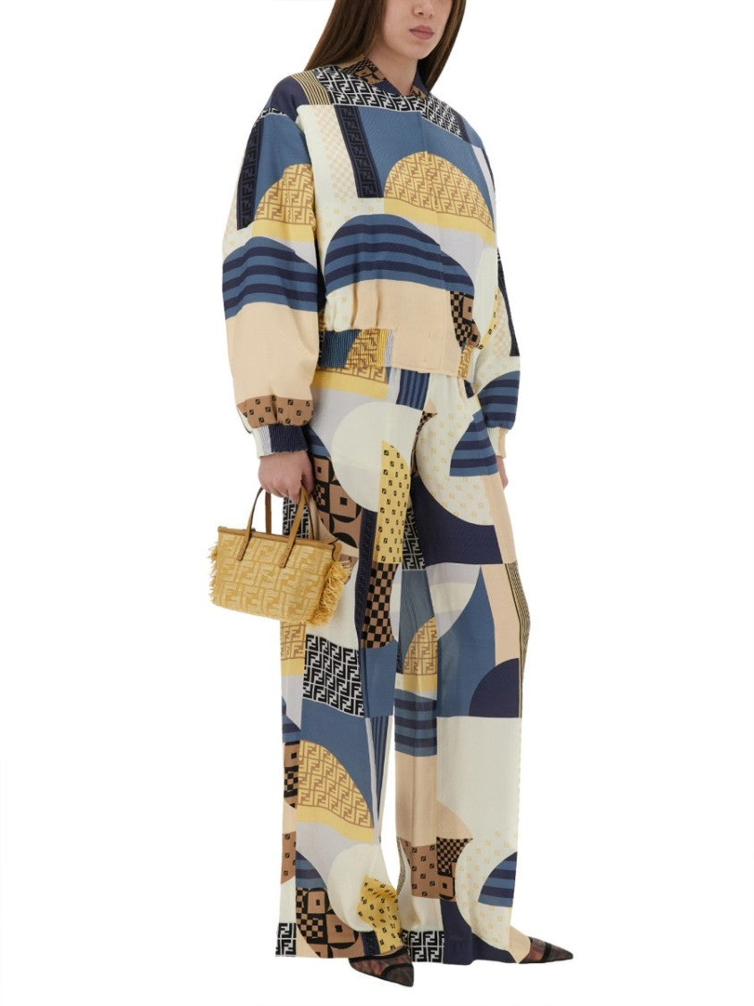 Silk Bomber Jacket With Patchwork Print