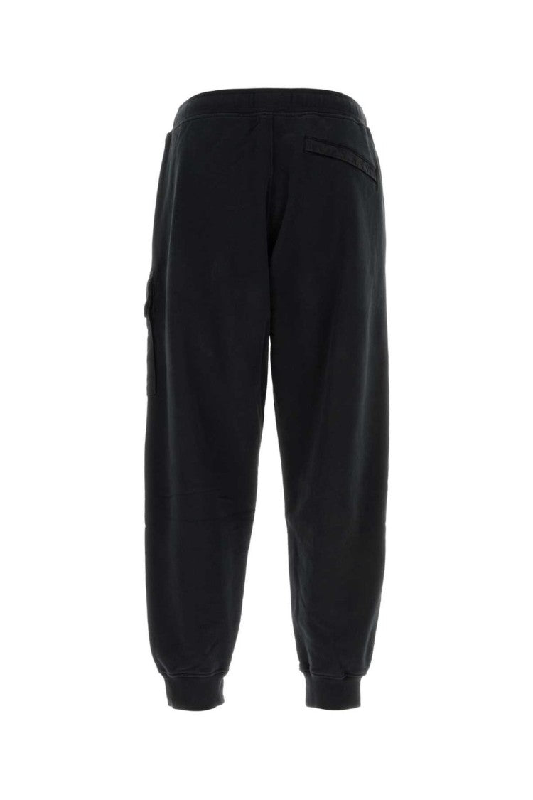 Relaxed Fit Black Tapered Cargo Pants with Ribbed Cuffs and Emblem Patch