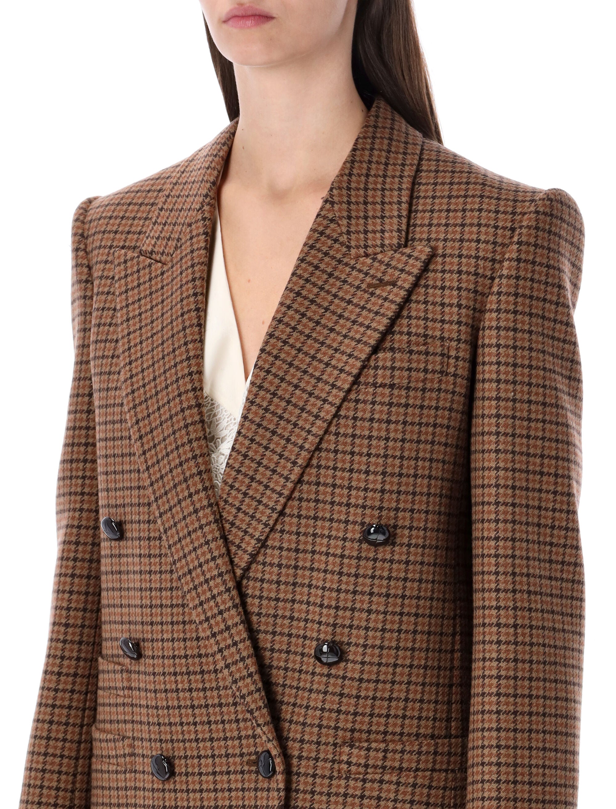 Chloé Double-Breasted Houndstooth Wool Blazer