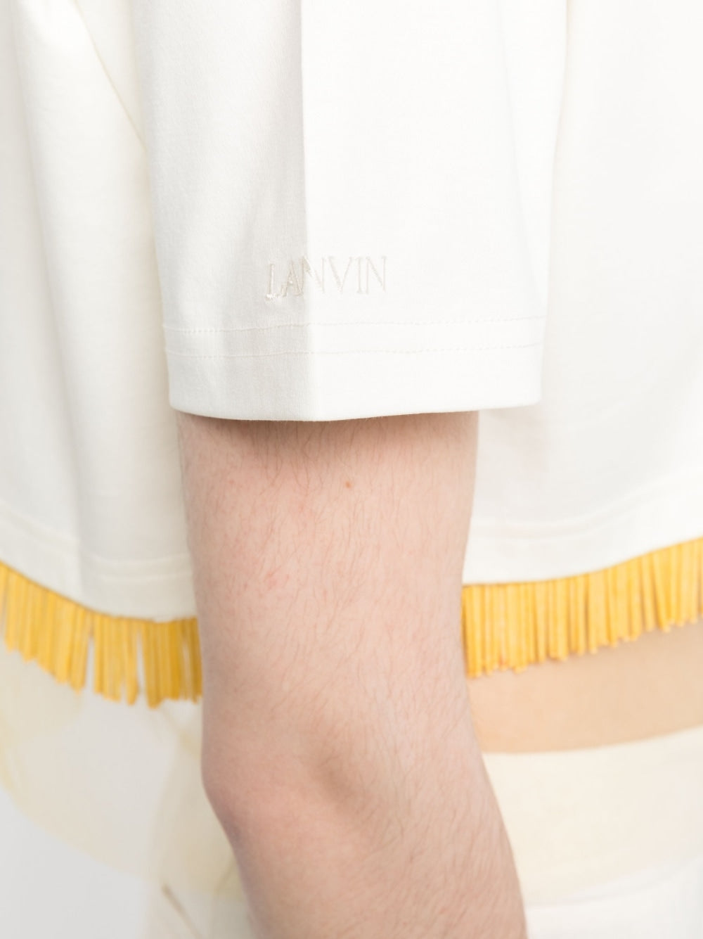 Fringed Cropped T-Shirt with Tulle Inserts