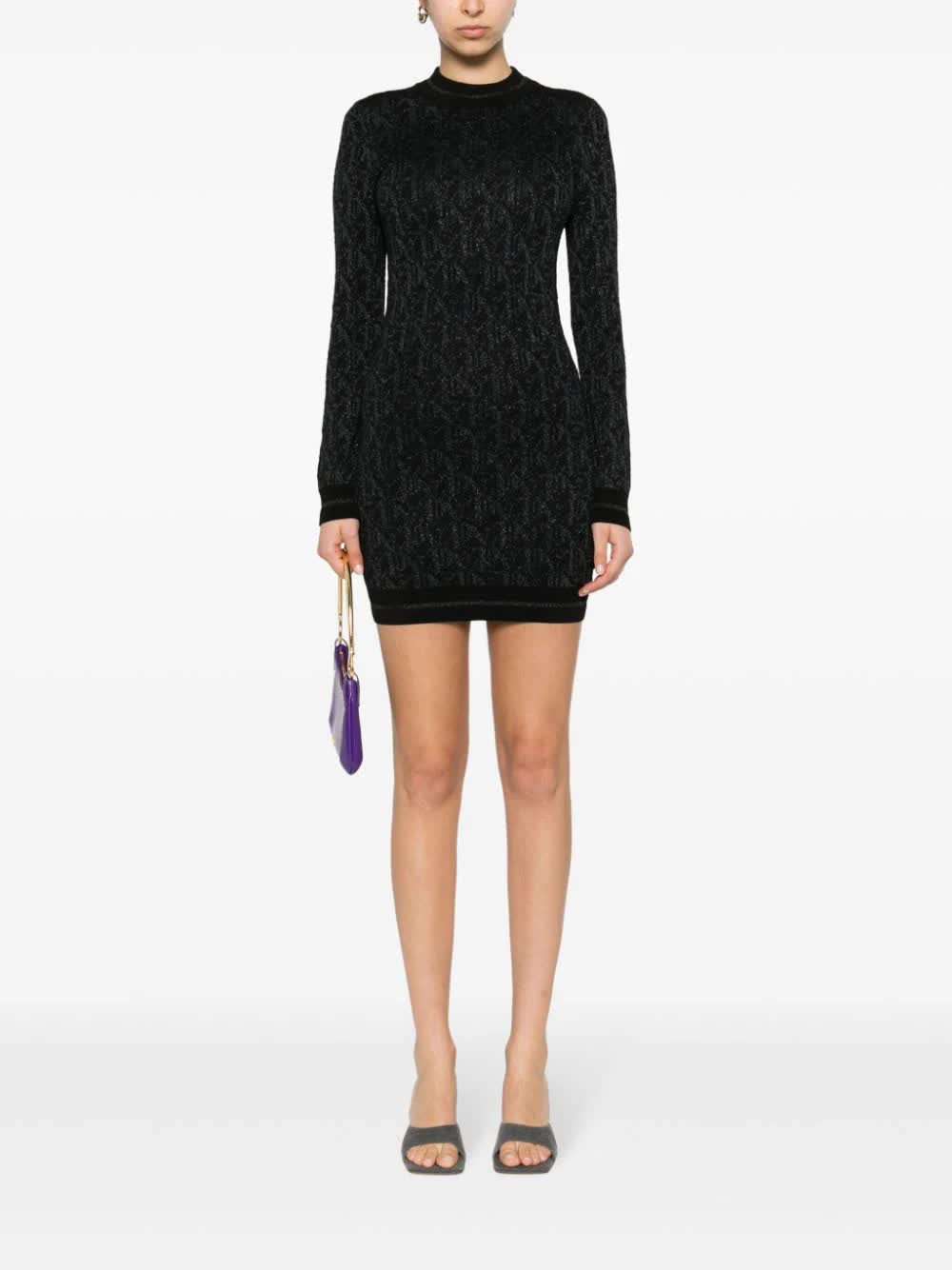 Monogram Jacquard Fitted Viscose Mini Dress