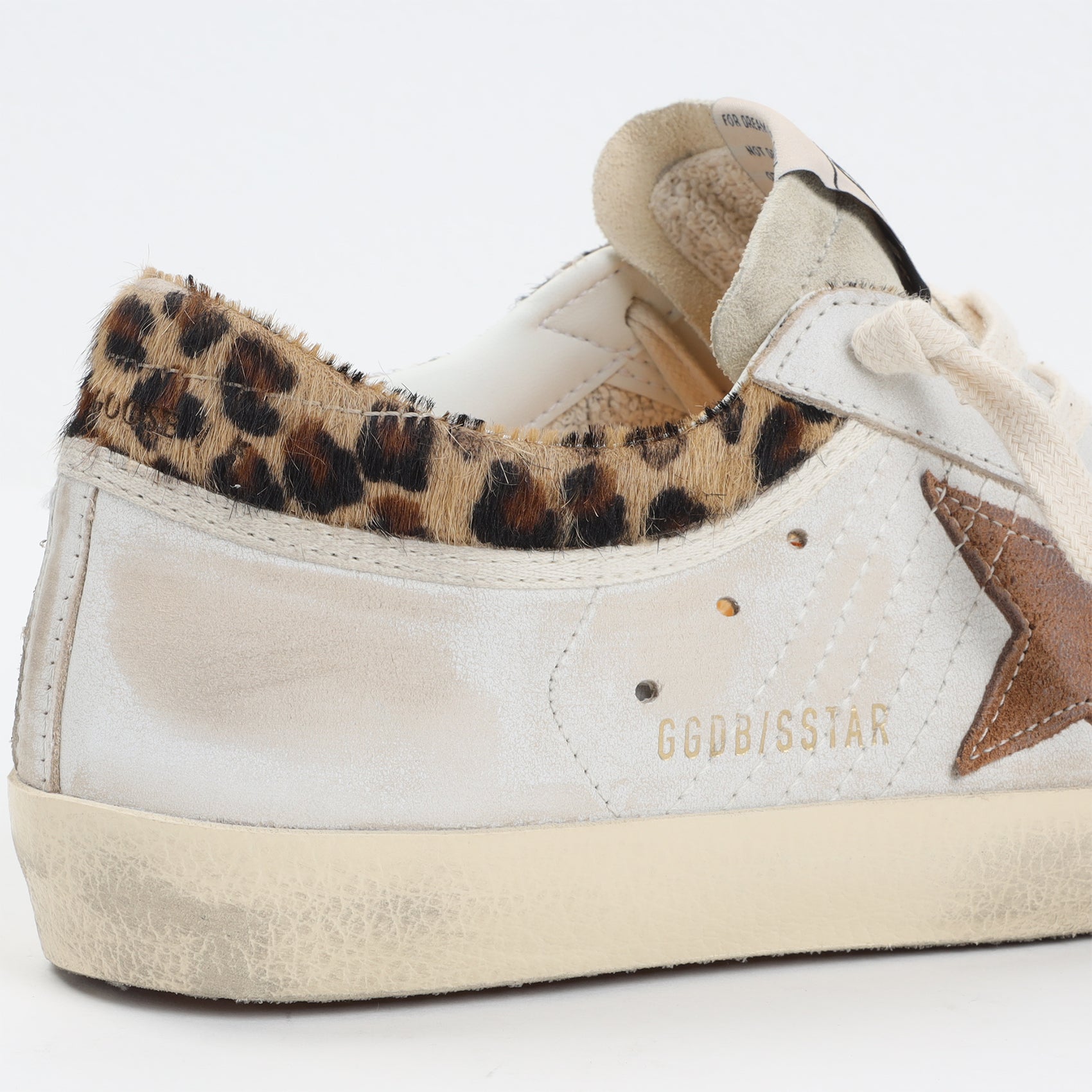 Worn-In White Leather Sneakers with Leopard Print Accent