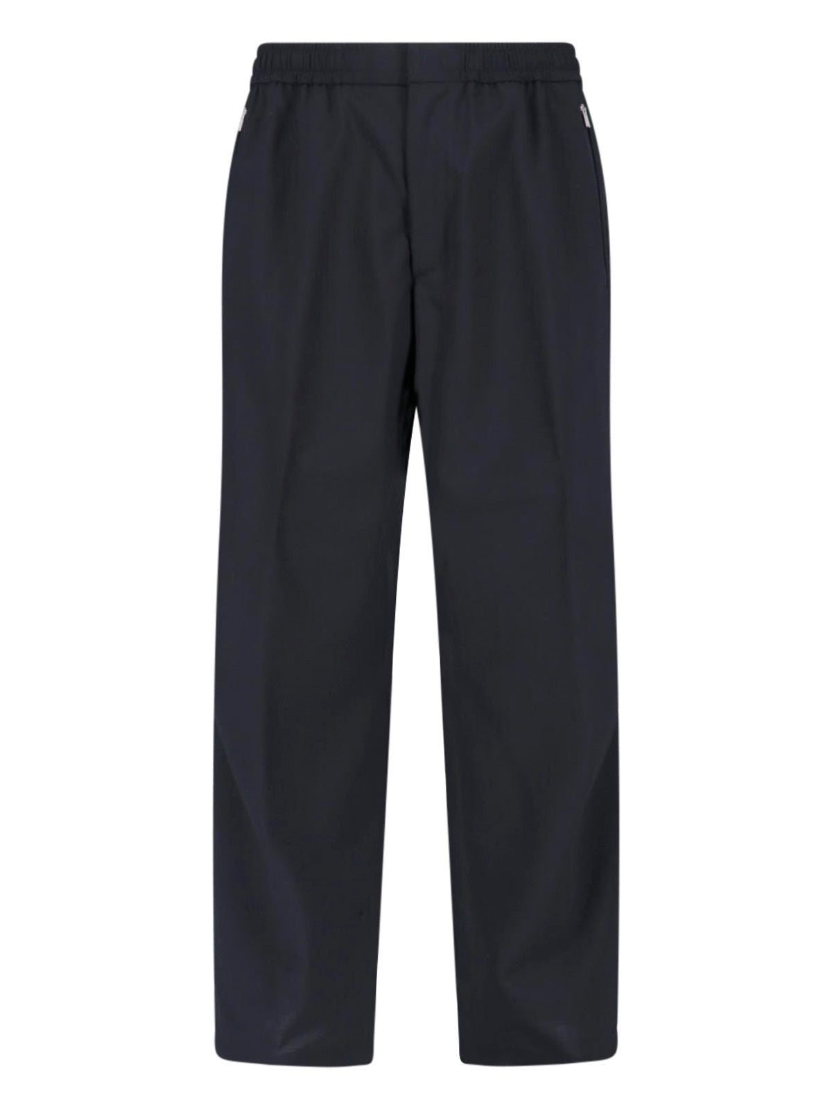 Black Straight-Leg Wool Blend Laminar Trousers
