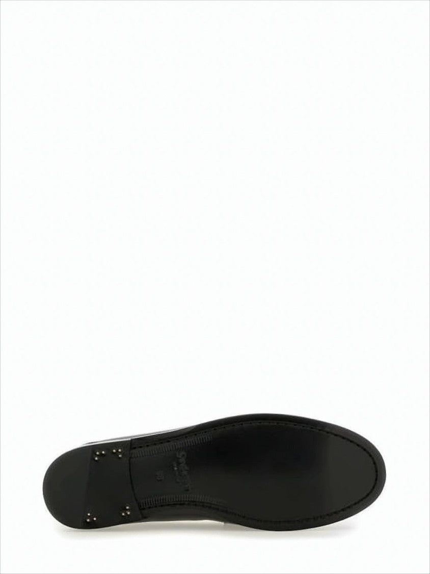 Smooth Calf Leather Black Loafers with Gathered Detail