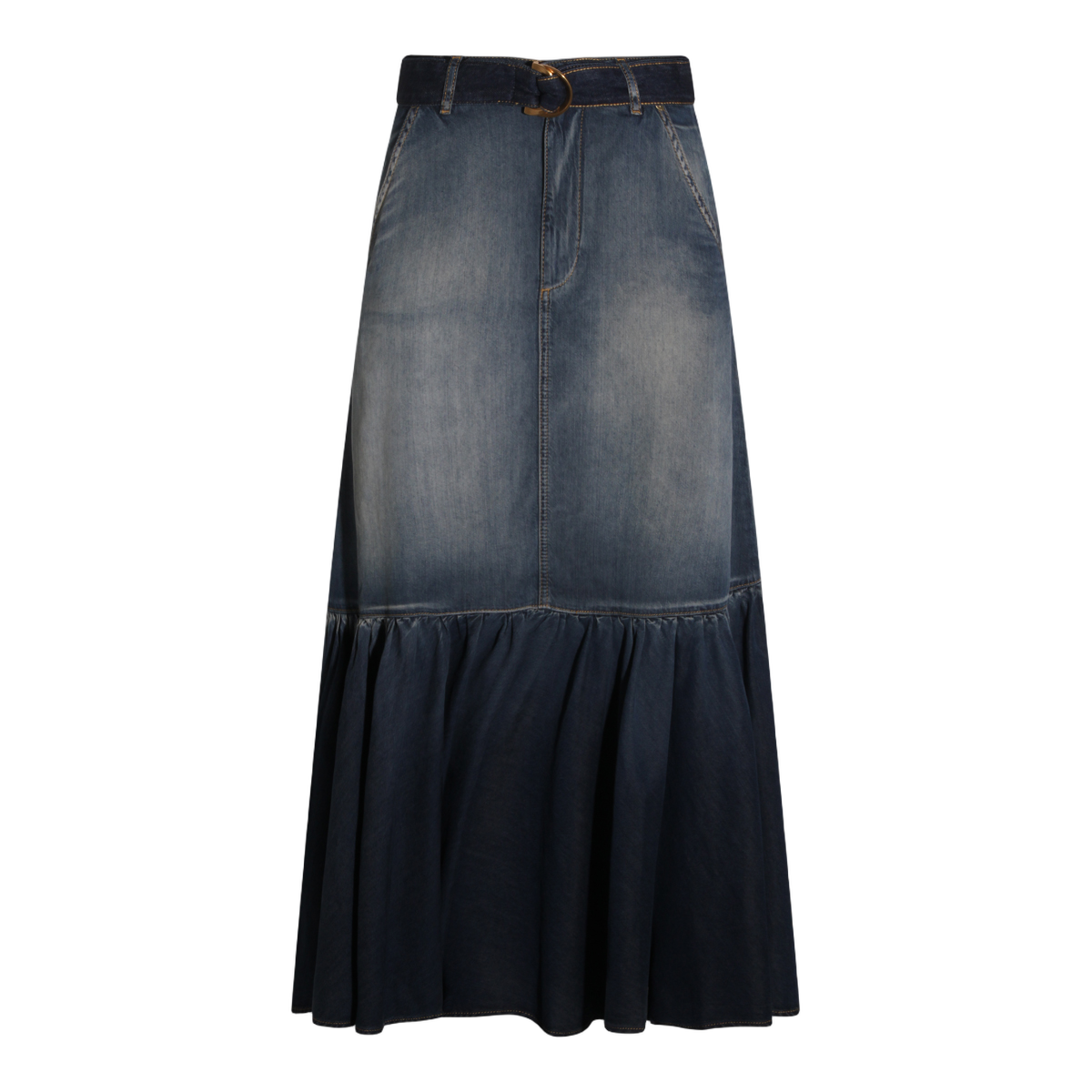 Two-Tone Denim Maxi Skirt