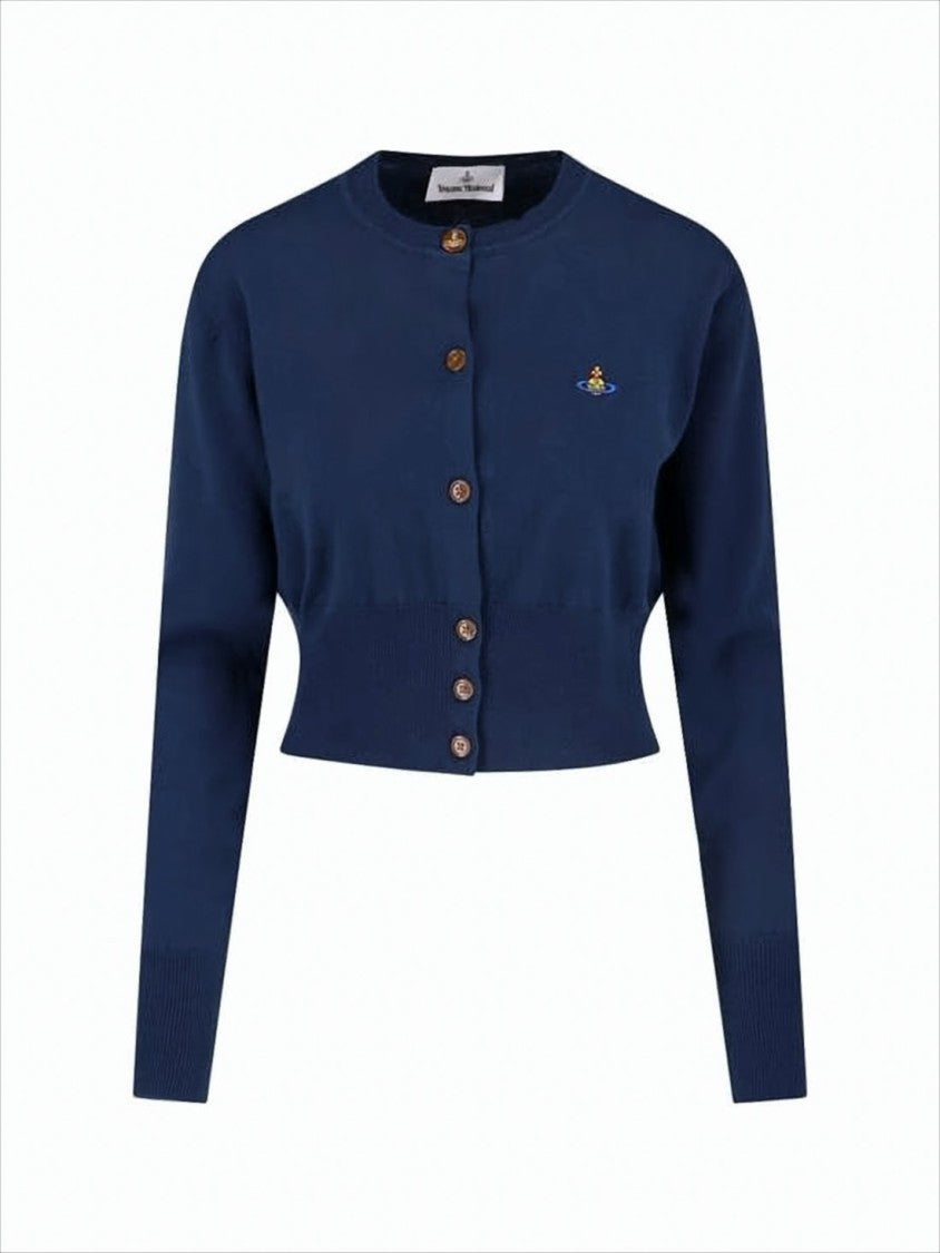 Deep Navy Cropped Cardigan with Button-Down Front
