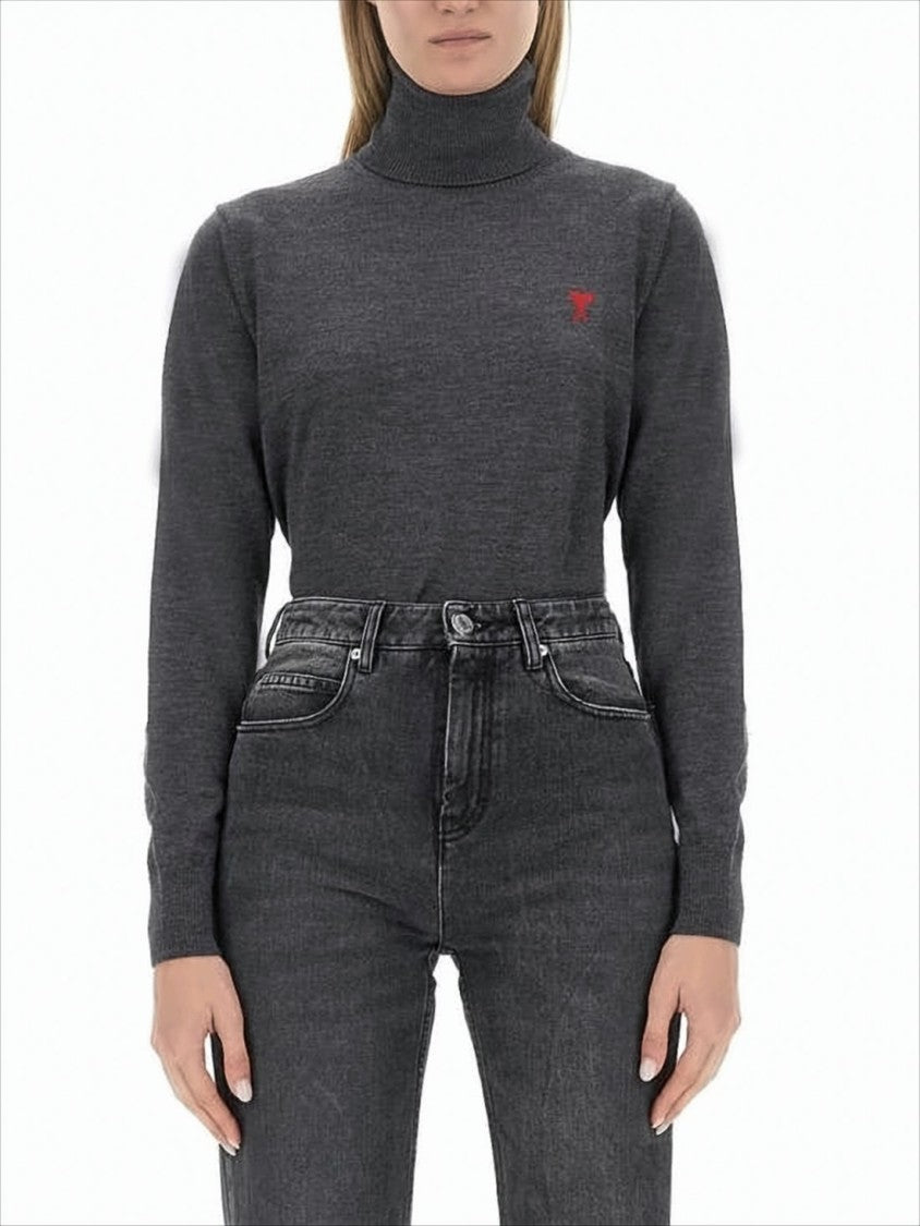 Fitted Merino Wool Turtleneck Sweater With Ribbed Cuffs