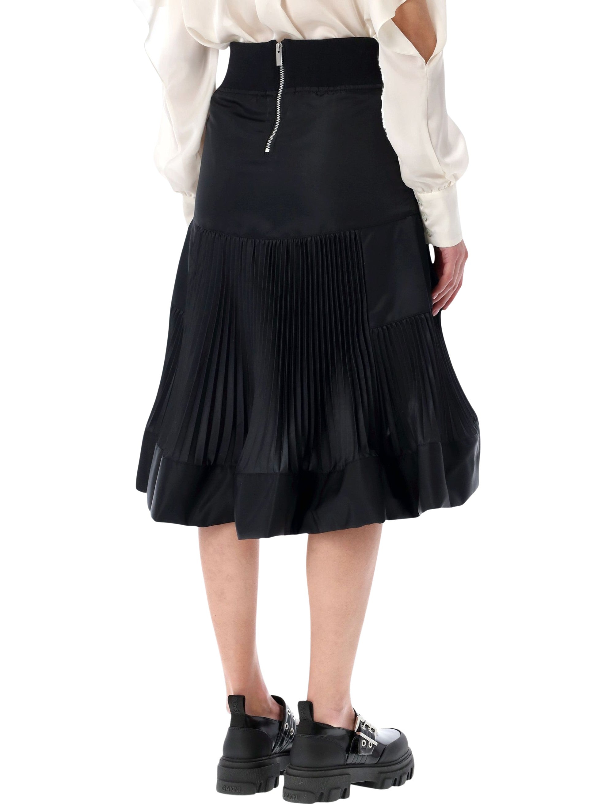 Nylon Twill Midi Skirt With Pleated Inserts