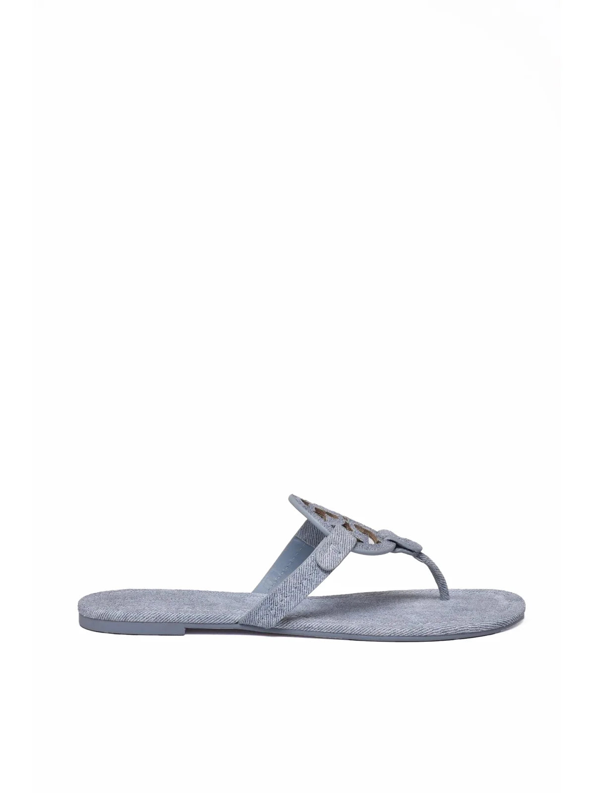 Light Blue Leather Denim Flip-Flop Sandal