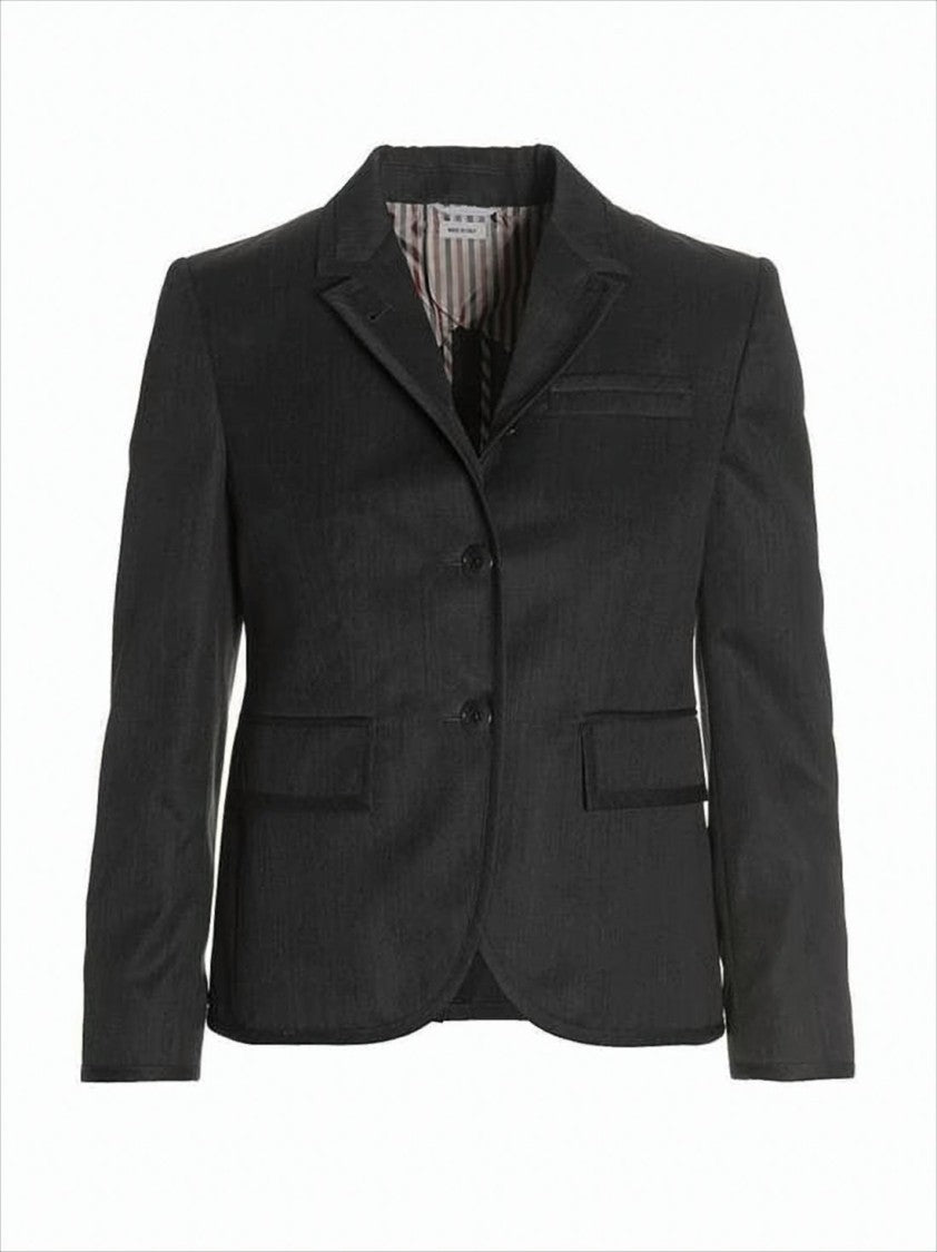 Tailored Grey Wool Jacket with Notched Lapels and Elegant Lining